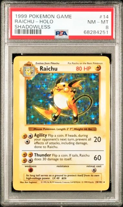 1999 Pokemon Raichu Holo Shadowless PSA 8 Near Mint-Mint - Image 1
