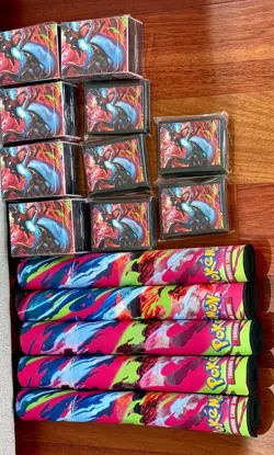 Pokemon Mega Charizard UPC Playmat, Deck Box, Sleeves Lot of 5 Each - Image 1