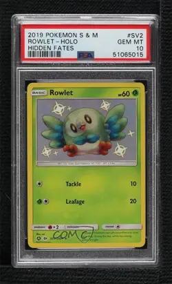 Shiny - Rowlet Pokemon Sun & Moon Hidden Fates Vault PSA 10 GEM MT - Image 1