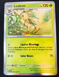 Pokemon Print Error Card Leafeon Prismatic Evolutions 005/131 Holo Read Desc 🍃 - Image 1
