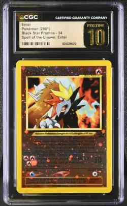 CGC 10 PRISTINE Entei 2001 Black Star Movie Promo 34 Reverse Holo Pokemon Card - Image 1