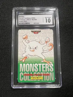 Pokemon Mankey Green Carddass Bandai #56 in a CGC 10 !! Pop 7 !! None higher. - Image 1