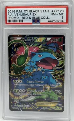 2016 Pokemon XY Promo Venusaur EX #XY123 Full Art Red & Blue Coll. PSA 8 - Image 1