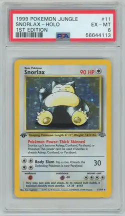 1999 POKEMON JUNGLE 1ST EDITION #11 SNORLAX-HOLO PSA 6 - Image 1