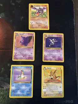 1999 Pokemon Fossil Non Holo Lot Of 5 Aerodactyl Gengar Haunter Lapras Raichu - Image 1