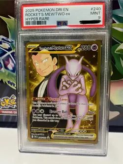 Pokemon Destined Rivals Gold Team Rockets Mewtwo EX Hyper Rare 240/182 PSA 9 - Image 1