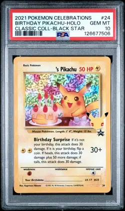 Pokemon Card Birthday Pikachu Holo 24 Celebrations Classic Collection PSA 10 - Image 1
