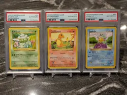 3x Shadowless PSA Base Set Bulbasaur Charmander Squirtle Pokemon 44 46 63/102 - - Image 1
