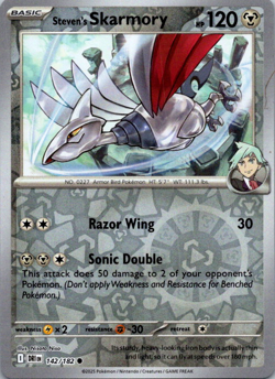 Steven’s Skarmory 142/182 Reverse Holo Common Pokemon Destined Rivals NM - Image 1