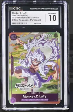 One Piece Monkey D. Luffy P-041 Regionals Pack Promo Eng CGC GEM MINT 10 TOP POP - Image 1