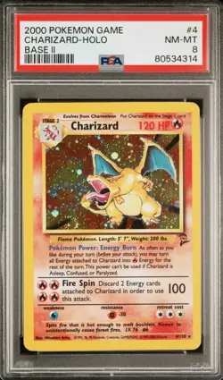 2000 Pokemon Base Set 2 Charizard #4 English 4/130 - PSA 8 NM-MT w/ Sick Swirl🌀 - Image 1