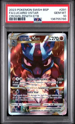 2023 POKEMON SWSH BLACK STAR PROMO #291 FULL ART/LUCARIO VSTAR PSA 10 - Image 1