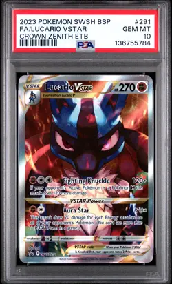 2023 POKEMON SWSH BLACK STAR PROMO #291 FULL ART/LUCARIO VSTAR PSA 10 - Image 1