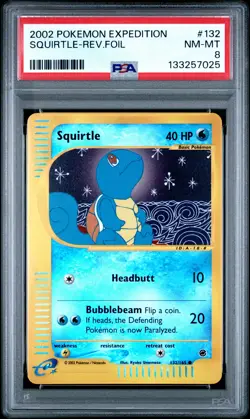 2002 Pokemon Expedition #132 Squirtle-Rev.Foil PSA 8 - Image 1