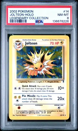 2002 POKEMON LEGENDARY COLLECTION #14 JOLTEON-HOLO PSA 8 - Image 1