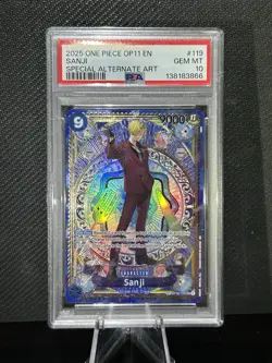 2025 ONE PIECE OP11-A FIST OF DIVINE SPEED #119 SANJI SPECIAL ALT ART PSA 10 GEM - Image 1