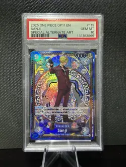 2025 ONE PIECE OP11-A FIST OF DIVINE SPEED #119 SANJI SPECIAL ALT ART PSA 10 GEM - Image 2