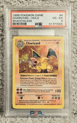 1999 Pokemon Game Charizard - Holo Shadowless PSA VG-EX 4 - Image 1