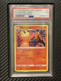 2018 PSA 7 Charizard #3 Holo Rare Pokemon TCG Sun & Moon Dragon Majesty - Image 1