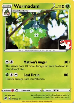 Pokemon Wormadam (010) Normal Prize Pack Series Cards #010/172 NM - Image 1