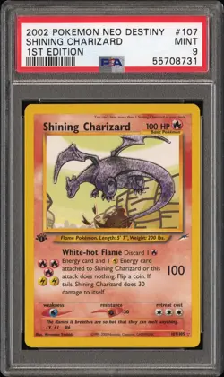 PSA 9 - 1st Edition Shining Charizard #107 Pokemon Card Game Neo Destiny - Image 1