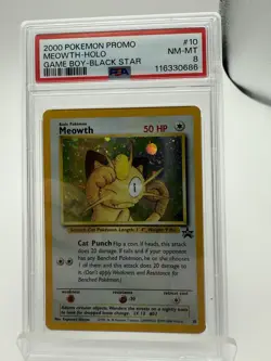 2000 Pokemon Meowth- Holo Game Boy Black Star #10 PSA 8 - Image 1
