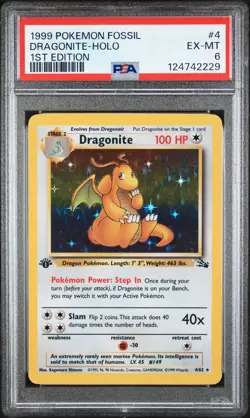 1999 POKEMON FOSSIL 1ST ED #4 DRAGONITE-HOLO PSA 6 - Image 1