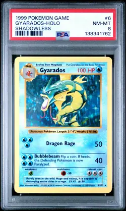 1999 POKEMON BASE SET SHADOWLESS #6 GYARADOS-HOLO PSA 8 - Image 1