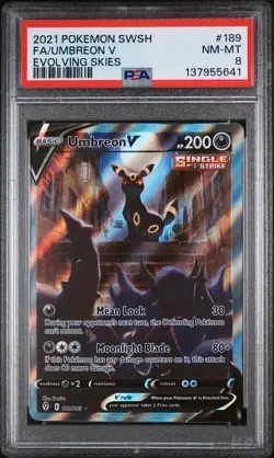 2021 POKEMON SWORD & SHIELD EVOLVING SKIES #189 FULL ART/UMBREON V PSA 8 - Image 1