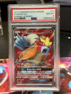 Pokemon 2017 Entei GX Full Art Card 71/73 Sun & Moon Shining Legends PSA 8 - Image 1