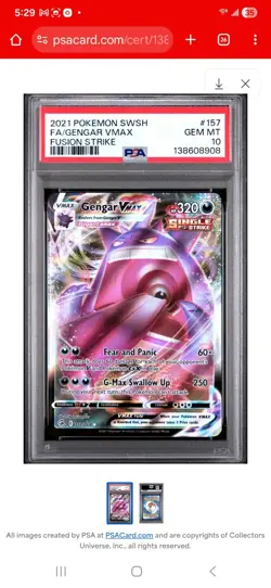 PSA 10 Gengar VMAX 157/264 Pokemon Fusion Strike Ultra Rare - Image 1