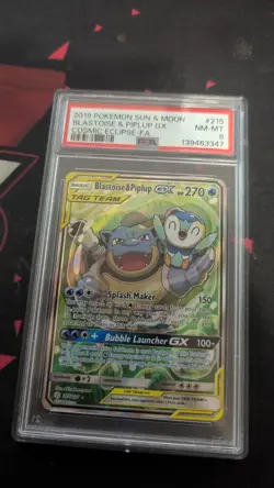 2019 POKEMON SUN & MOON COSMIC ECLIPSE #215/236 BLASTOISE & PIPLUP GX PSA 8 - Image 1