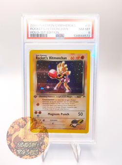 2000 POKEMON GYM HEROES #11 ROCKET'S HITMONCHAN HOLO-1ST EDITION [SWIRL] [PSA 8] - Image 1