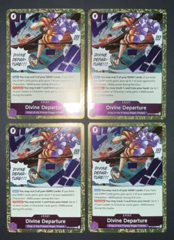 Divine Departure Rare Event Card Purple One Piece OP13-076 Foil. 4X Playset. - Image 1