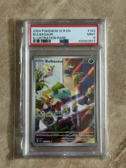 Bulbasaur Stellar Crown Illustration Rare Holo Card 143/142 PSA 9 - Image 1