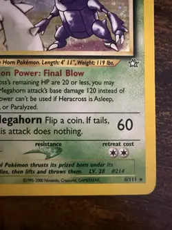 Heracross ⭐ 6/111 Holo Rare Neo Genesis 2000 Pokemon Unlimited LP - Image 5