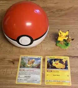 Pokemon Pikachu & Eevee Poke Ball Collection Figure, Ball, And Holo Cards - Image 1
