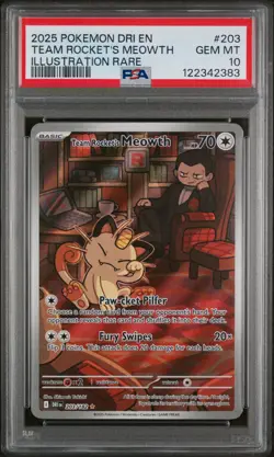 2025 POKEMON DRI EN-DESTINED RIVALS #203 TEAM ROCKET'S MEOWTH PSA 10 - Image 1