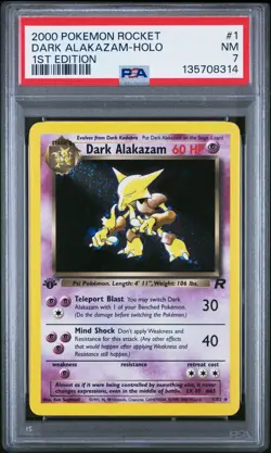 2000 POKEMON ROCKET 1ST ED #1 DARK ALAKAZAM-HOLO PSA 7 - Image 1