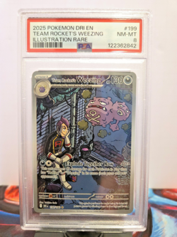 2025 POKEMON DRI EN-ILLUSTRATION RARE #199 TEAM ROCKET'S WEEZING PSA 8 - Image 1