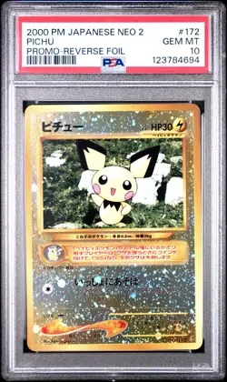 2000 POKEMON JPN NEO 2 PROMO REVERSE FOIL #172 PICHU PSA 10 - Image 1