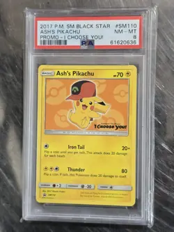 2017 Pokemon PROMO Ash's Pikachu SM110 Sm Regular PSA 8 - Image 1