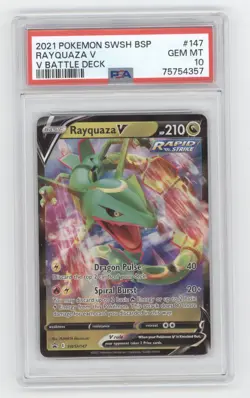 2021 POKEMON SWORD & SHIELD V BATTLE DECK RAYQUAZA V #147 PSA 10 Q1887 - Image 1