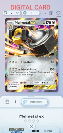 Melmetal EX Pokemon Pocket Mobile Game Mega Rising Set ◇◇◇◇ Rare Trade Card - Image 1