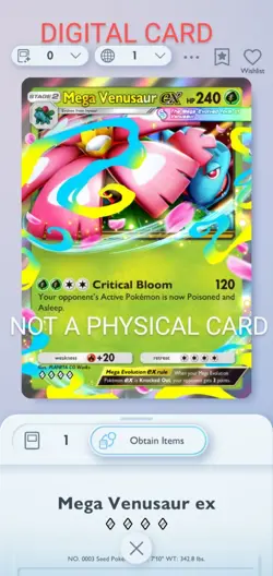 Mega Venusaur EX Pokemon Pocket Mobile Game Crimzon Blaze Set ◇◇◇◇Card For Trade - Image 1