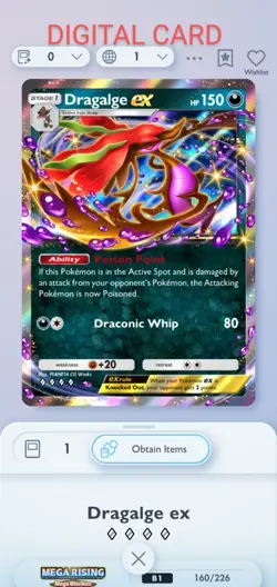 Dragalge EX Pokemon Pocket Mobile Game Mega Rising Set ◇◇◇◇ Rare Card For Trade - Image 1