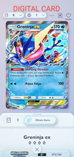 Greninja EX Pokemon Pocket Mobile Game Mega Rising Set ◇◇◇◇ Rare Card For Trade - Image 1