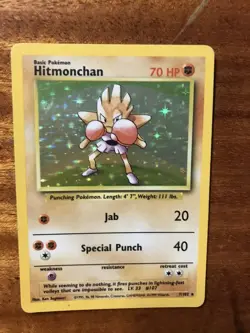 Pokemon Hitmonchan 7/102 WotC Base Set Unlimited Holo Rare MP - Image 1