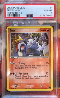 2006 Pokemon Pop Series 2 Entei #1 Holo - PSA 8 NM-MT - Image 1