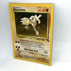 Hitmonlee 7/62 Fossil Holo Rare Vintage Pokemon TCG Card WOTC Scatched - Image 2